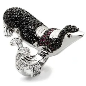 0W003 Rhodium   Ruthenium Brass Ring with AAA Grade CZ in Multi Color