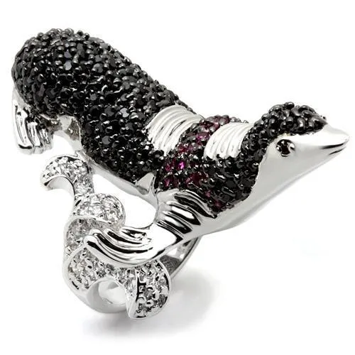 0W003 Rhodium   Ruthenium Brass Ring with AAA Grade CZ in Multi Color