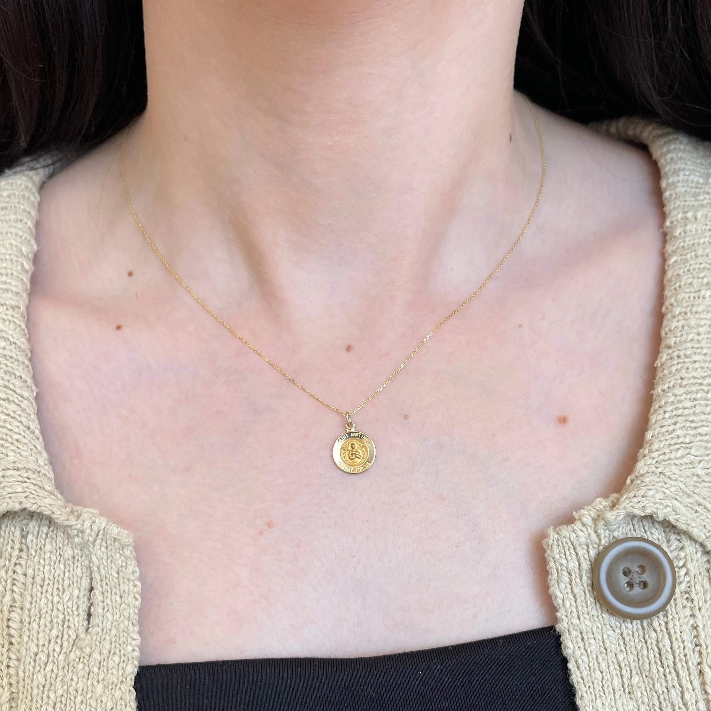 14KT Yellow Gold St Martin de Porres Medal Pendant Charm 12mm