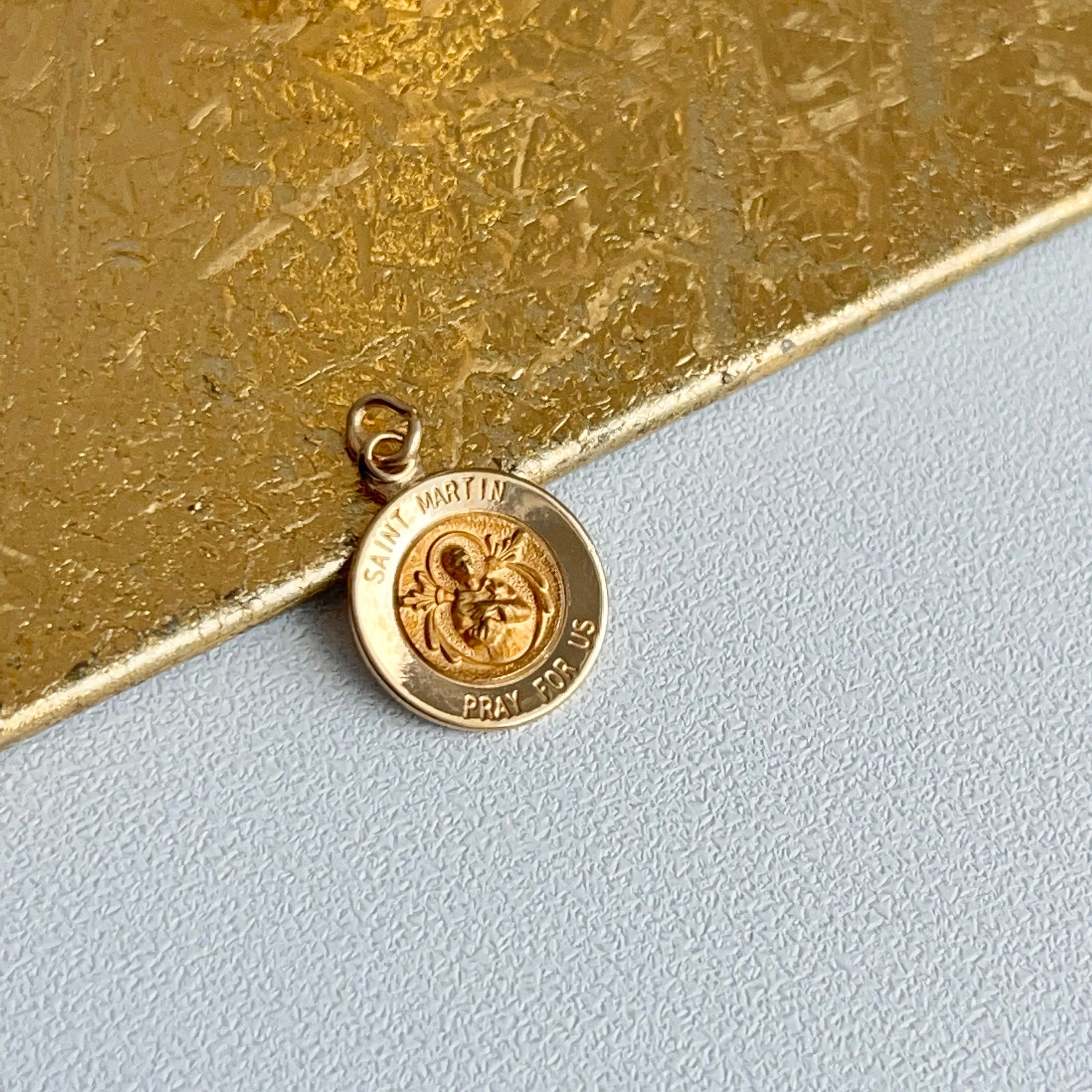 14KT Yellow Gold St Martin de Porres Medal Pendant Charm 12mm