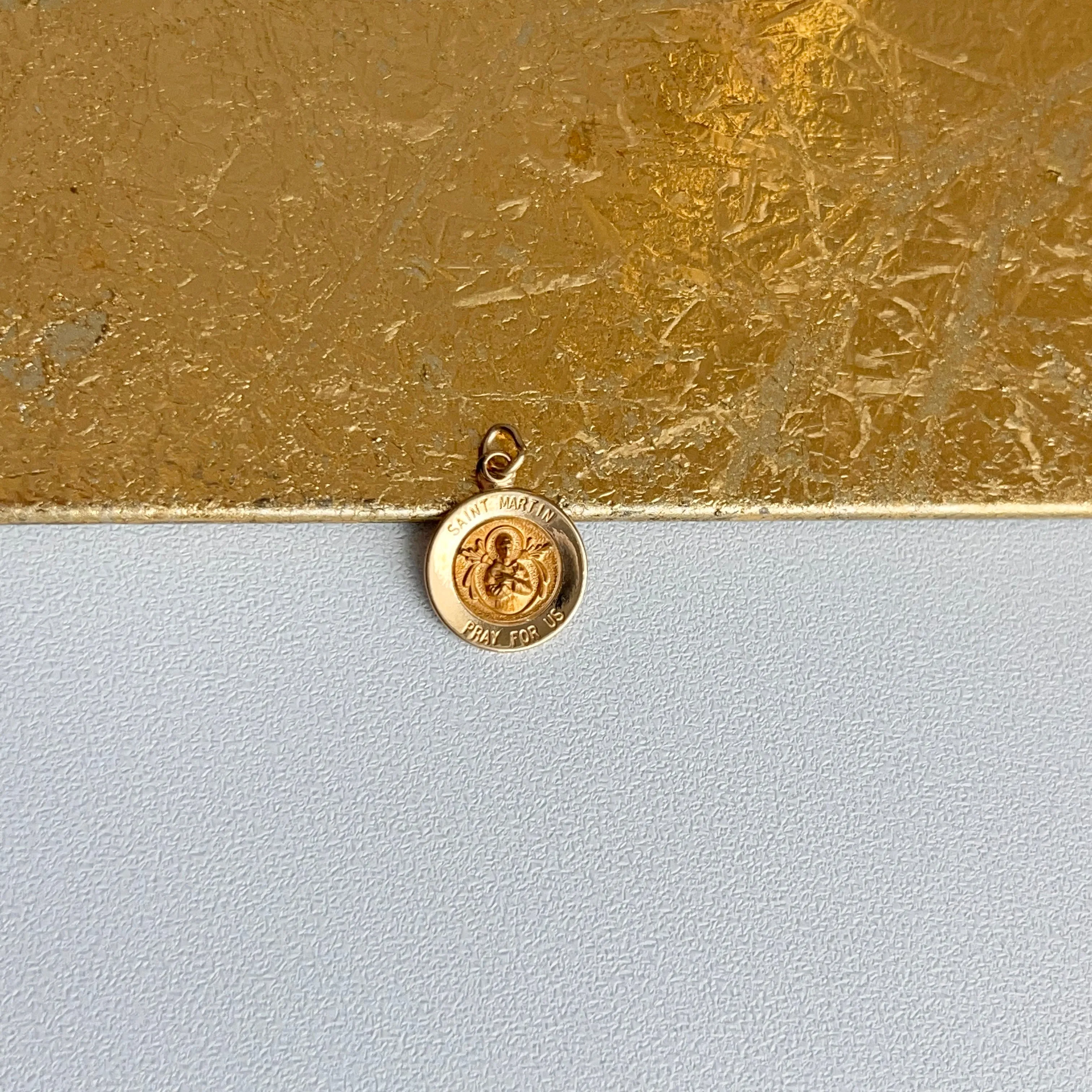 14KT Yellow Gold St Martin de Porres Medal Pendant Charm 12mm