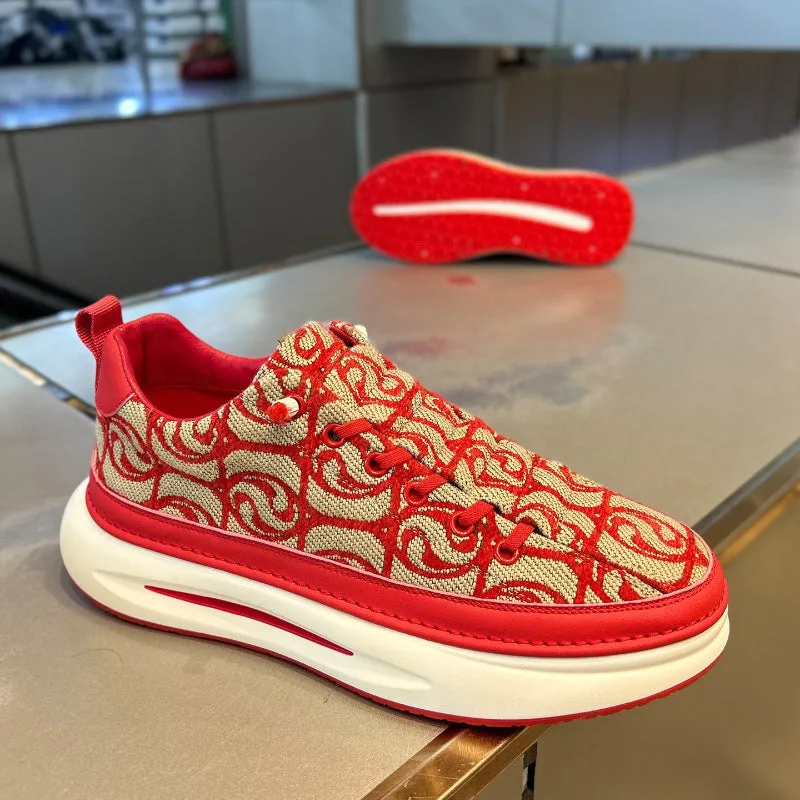 2024 Men’s National Style Cloud Pattern Sneakers – Embroidered Low-Top Casual Shoes