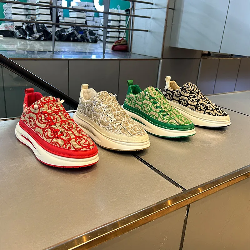 2024 Men’s National Style Cloud Pattern Sneakers – Embroidered Low-Top Casual Shoes