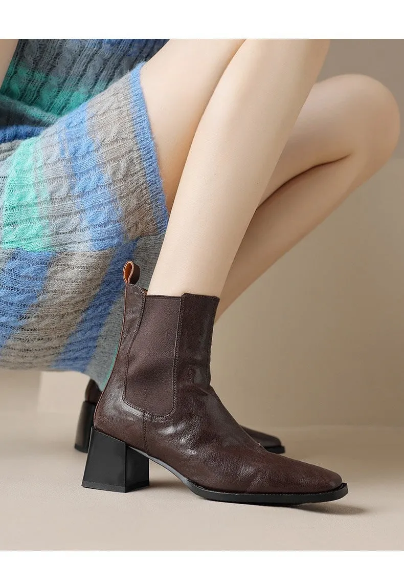 2025  British Martin boots popular autumn and winter new retro single boots Chelsea thick heel square head short boots women