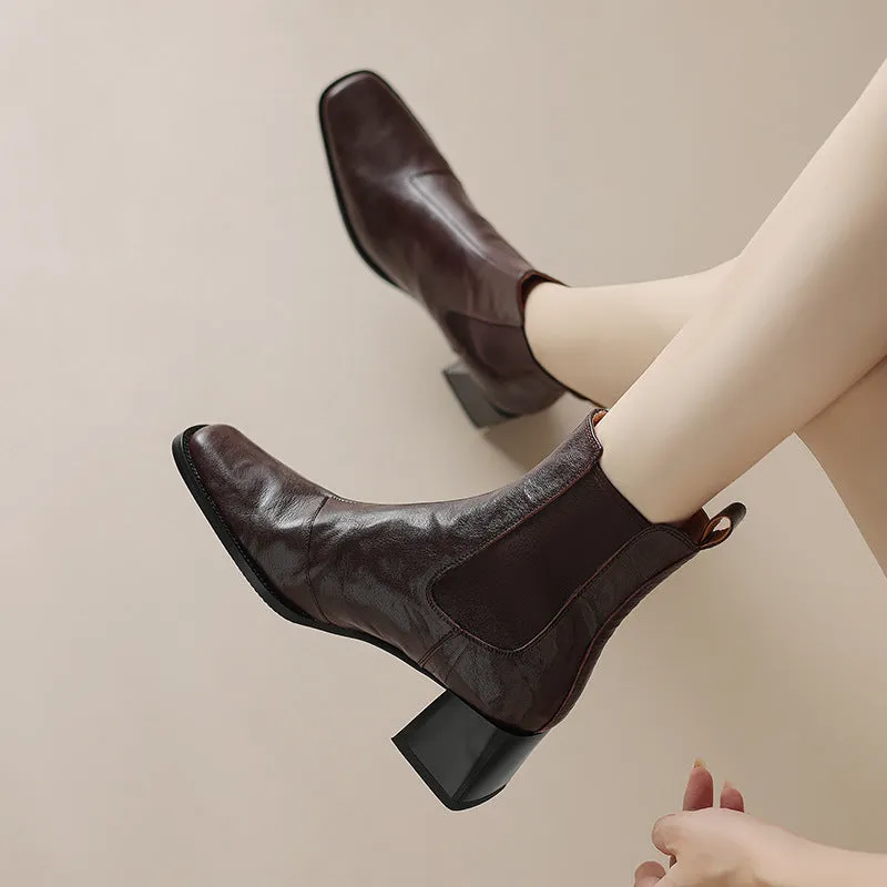 2025  British Martin boots popular autumn and winter new retro single boots Chelsea thick heel square head short boots women