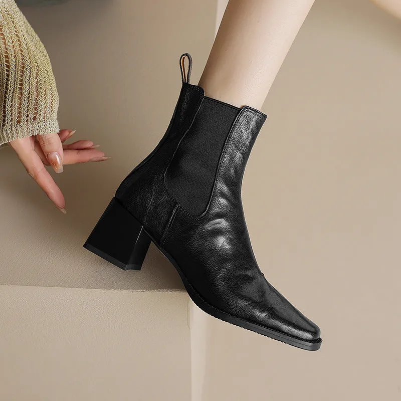 2025  British Martin boots popular autumn and winter new retro single boots Chelsea thick heel square head short boots women
