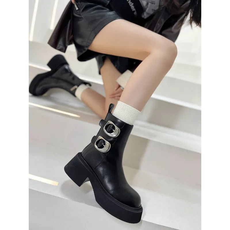 2025  Popularan Station popular Autumn and Winter New Thick-bottomed Fleece Warm Short Boots Premium Belt Buckle Martin Boots Women