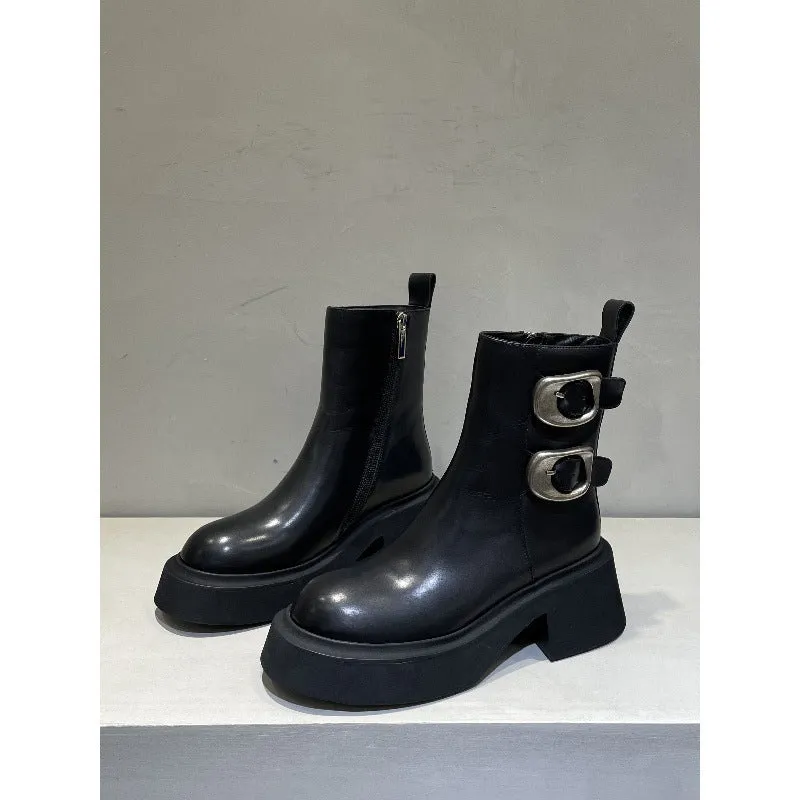 2025  Popularan Station popular Autumn and Winter New Thick-bottomed Fleece Warm Short Boots Premium Belt Buckle Martin Boots Women