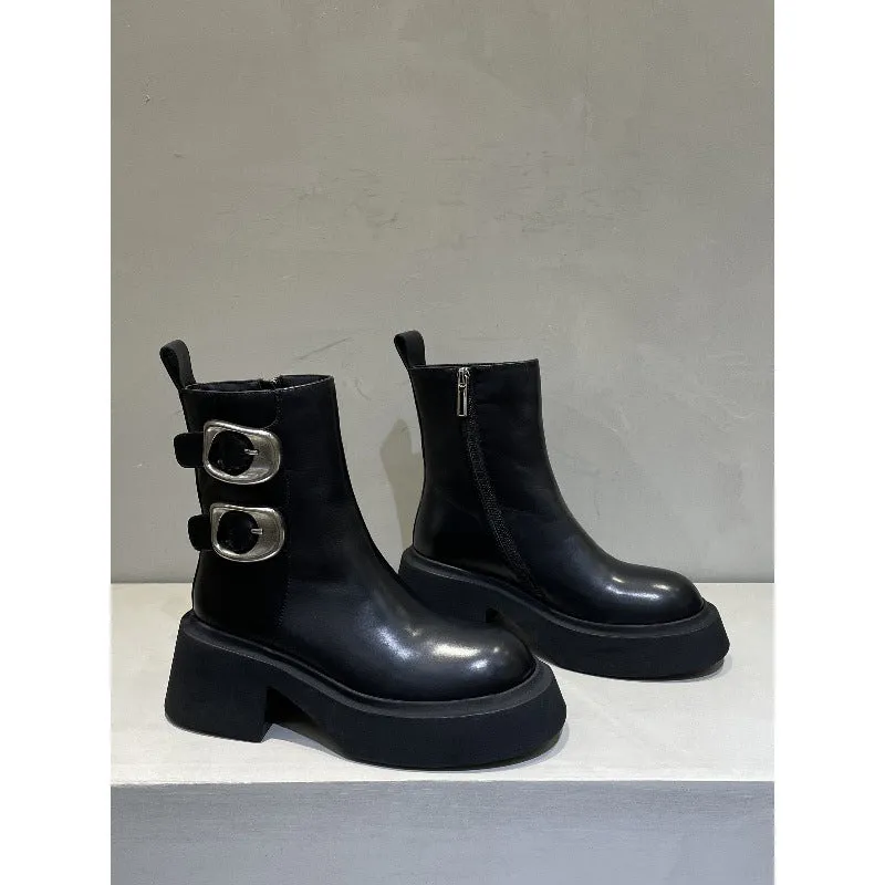 2025  Popularan Station popular Autumn and Winter New Thick-bottomed Fleece Warm Short Boots Premium Belt Buckle Martin Boots Women