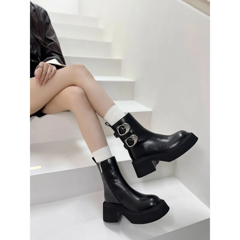 2025  Popularan Station popular Autumn and Winter New Thick-bottomed Fleece Warm Short Boots Premium Belt Buckle Martin Boots Women