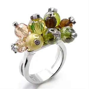 6X018 Rhodium Brass Ring with AAA Grade CZ in Multi Color
