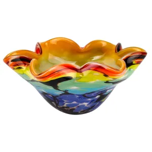 85" Mouth Blown Art Glass Wavy Inch Centerpiece or Candy Bowl