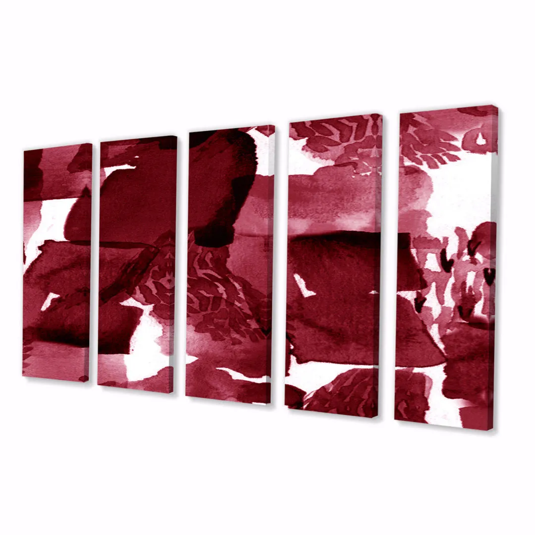 Abstract Burgundy Strokes - 5 Piece Wrapped Canvas Print Design Art