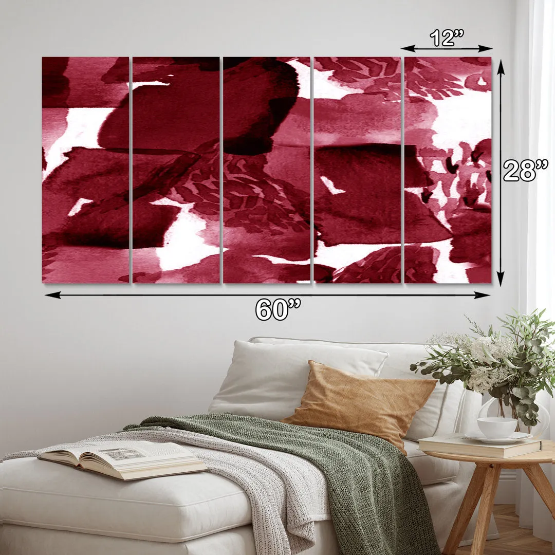 Abstract Burgundy Strokes - 5 Piece Wrapped Canvas Print Design Art