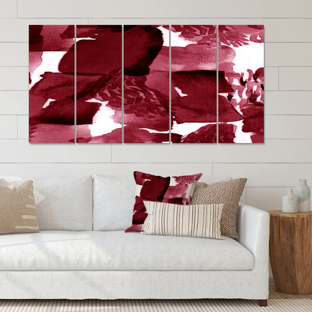 Abstract Burgundy Strokes - 5 Piece Wrapped Canvas Print Design Art