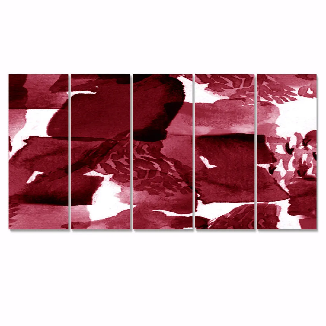 Abstract Burgundy Strokes - 5 Piece Wrapped Canvas Print Design Art