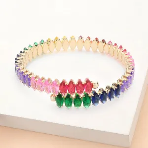 Adjustable Multi-Color Marquise Stone Pageant Bracelet on Gold | Prom Bracelet | 596244