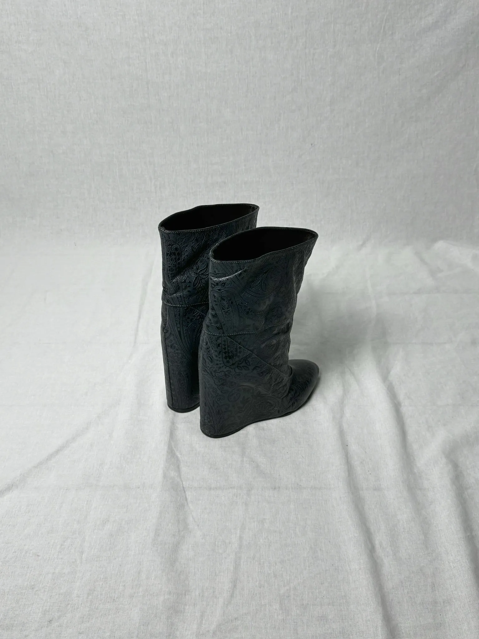 AF VANDEVORST EMBOSSED WEDGE BOOTS