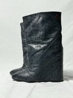 AF VANDEVORST EMBOSSED WEDGE BOOTS