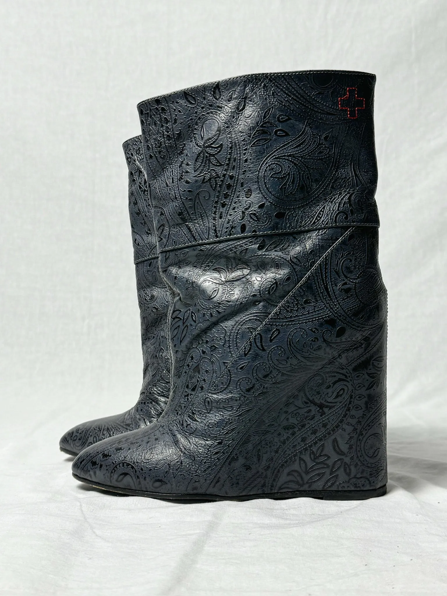 AF VANDEVORST EMBOSSED WEDGE BOOTS