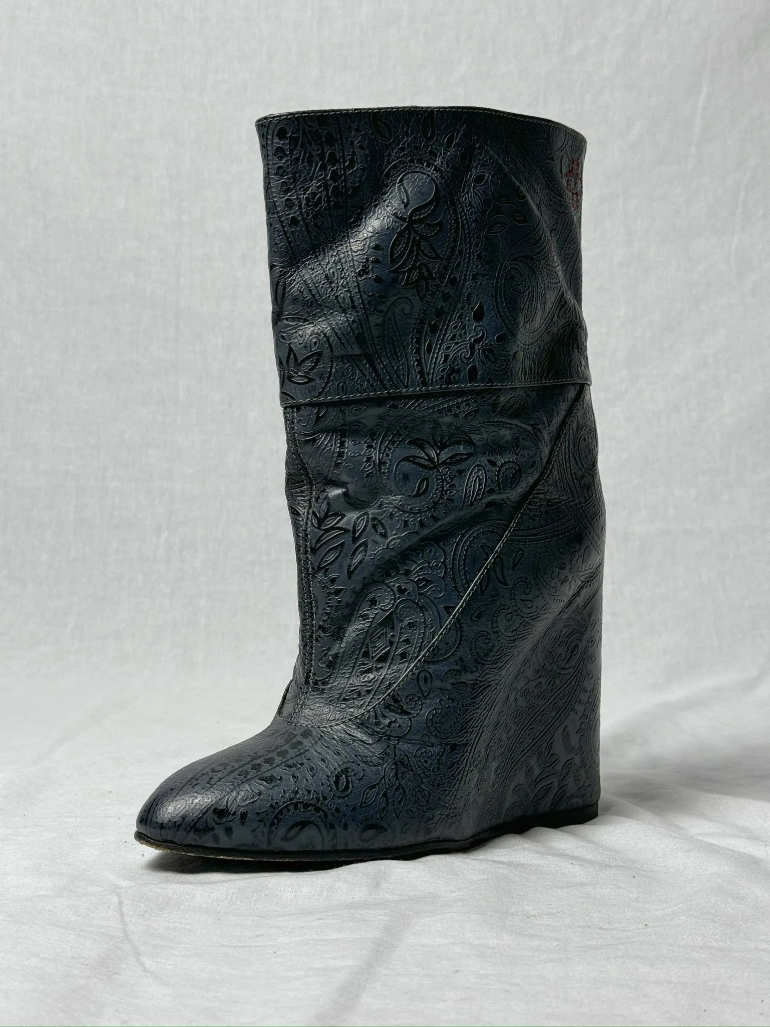 AF VANDEVORST EMBOSSED WEDGE BOOTS