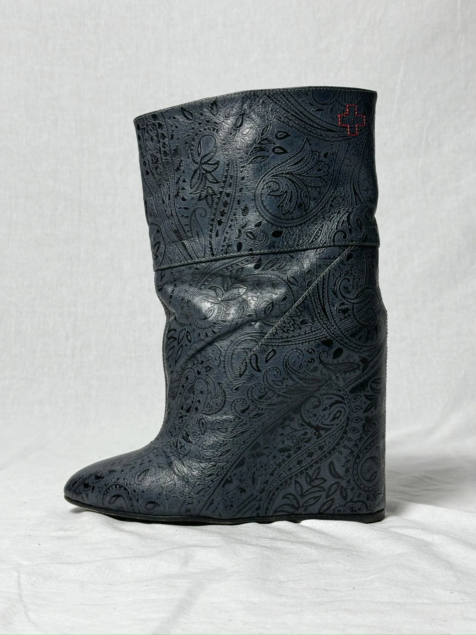 AF VANDEVORST EMBOSSED WEDGE BOOTS