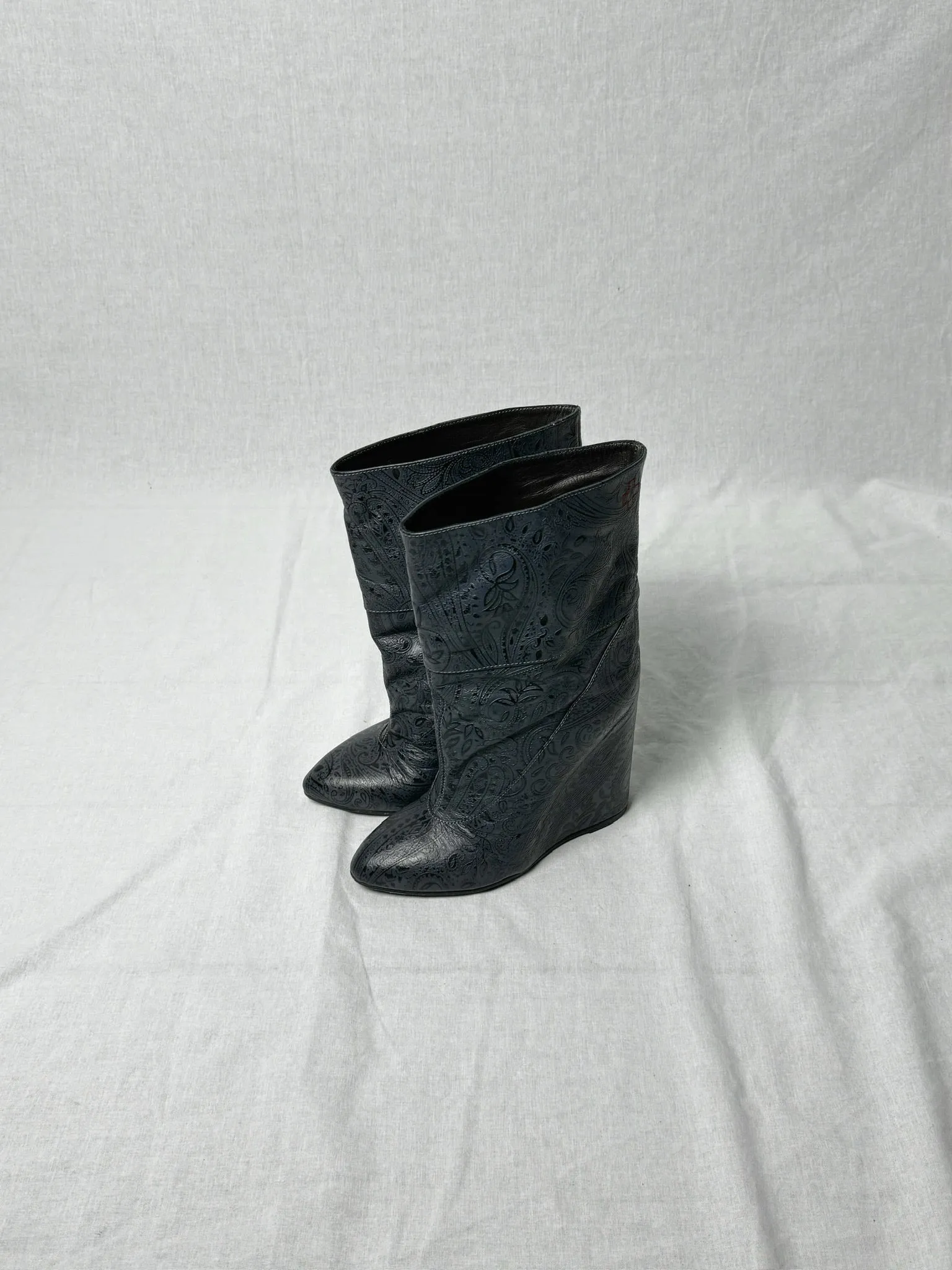 AF VANDEVORST EMBOSSED WEDGE BOOTS