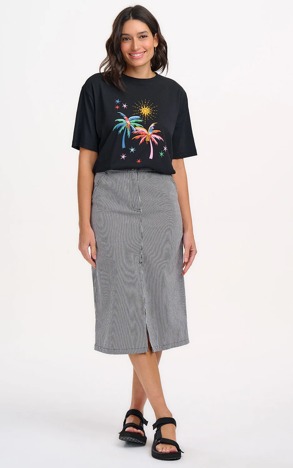 Amaya Midi Skirt Monochrome Stripe