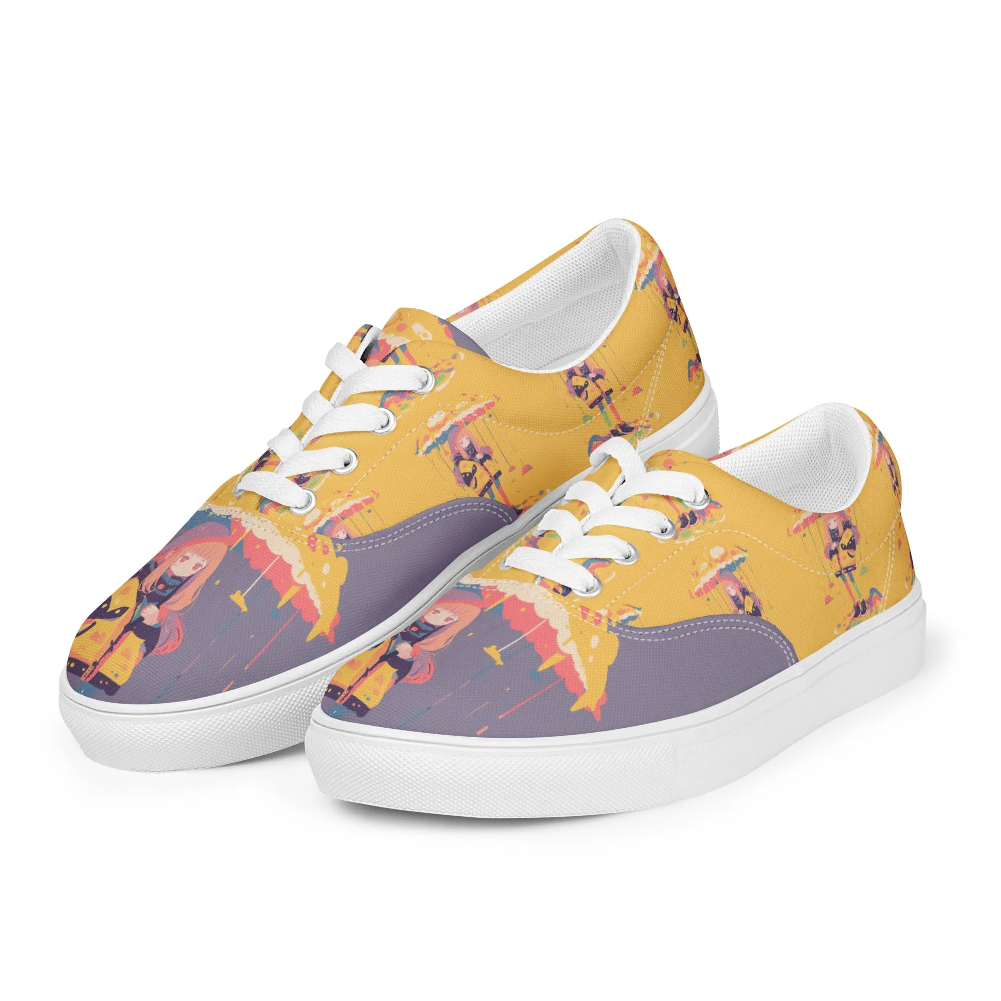 Anime Rain Girl Grey Women’s lace-up canvas shoes
