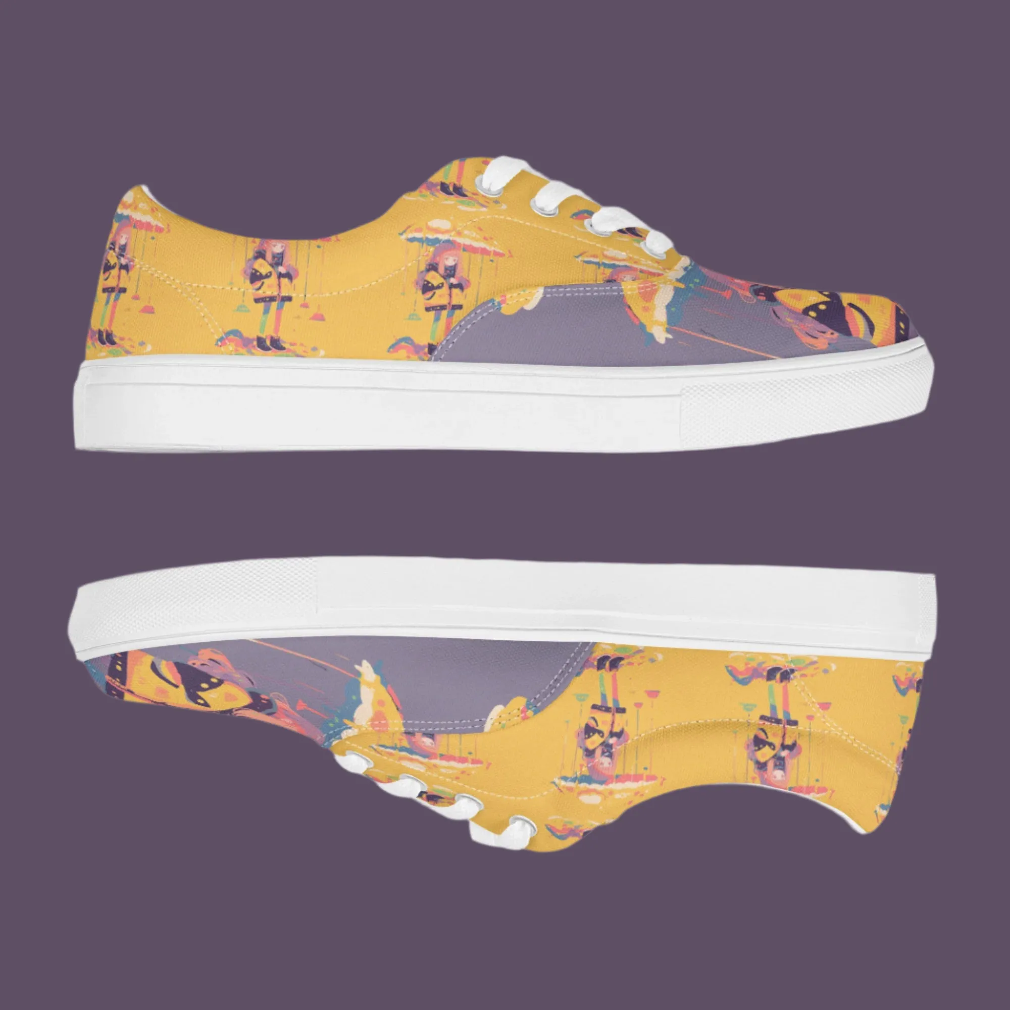 Anime Rain Girl Grey Women’s lace-up canvas shoes