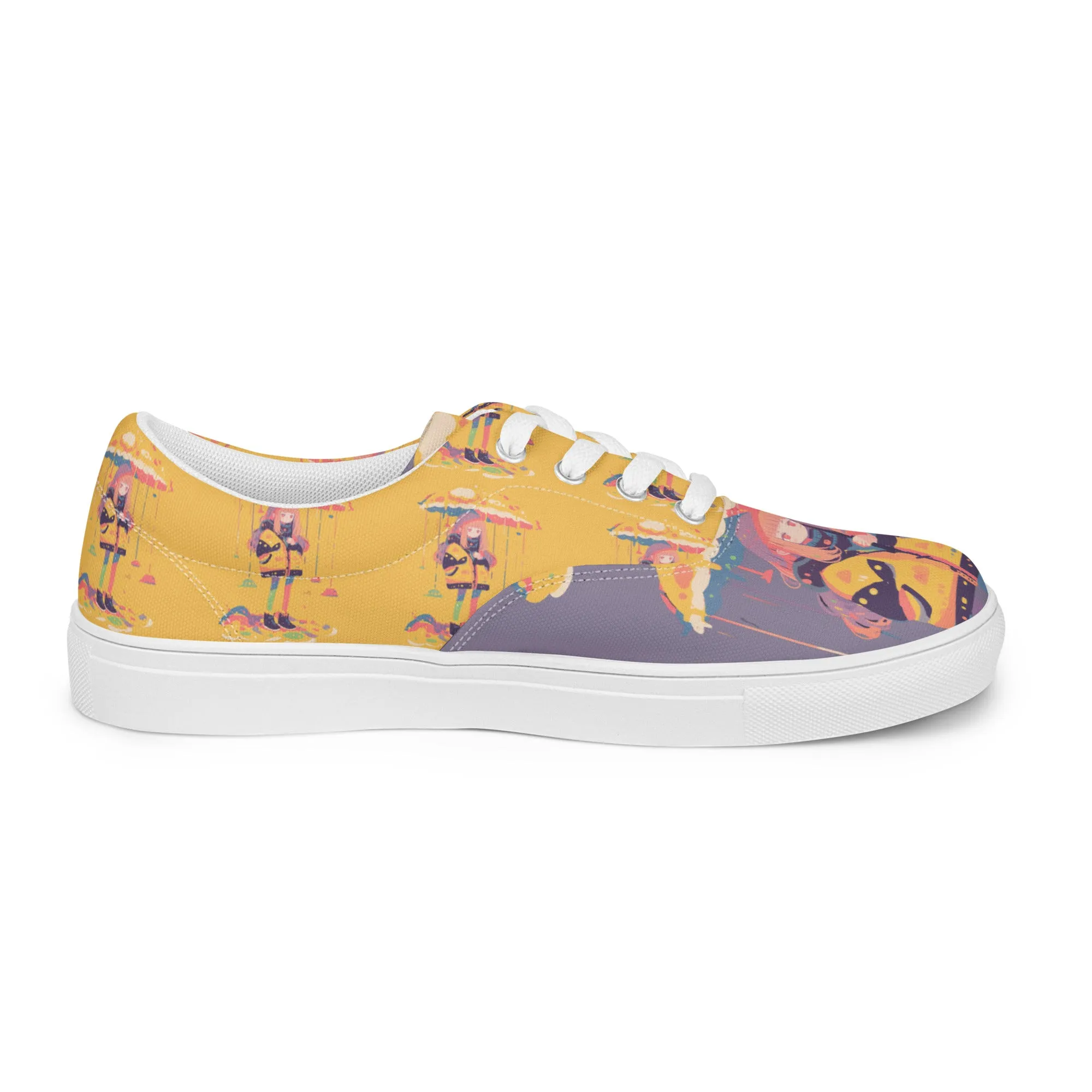 Anime Rain Girl Grey Women’s lace-up canvas shoes