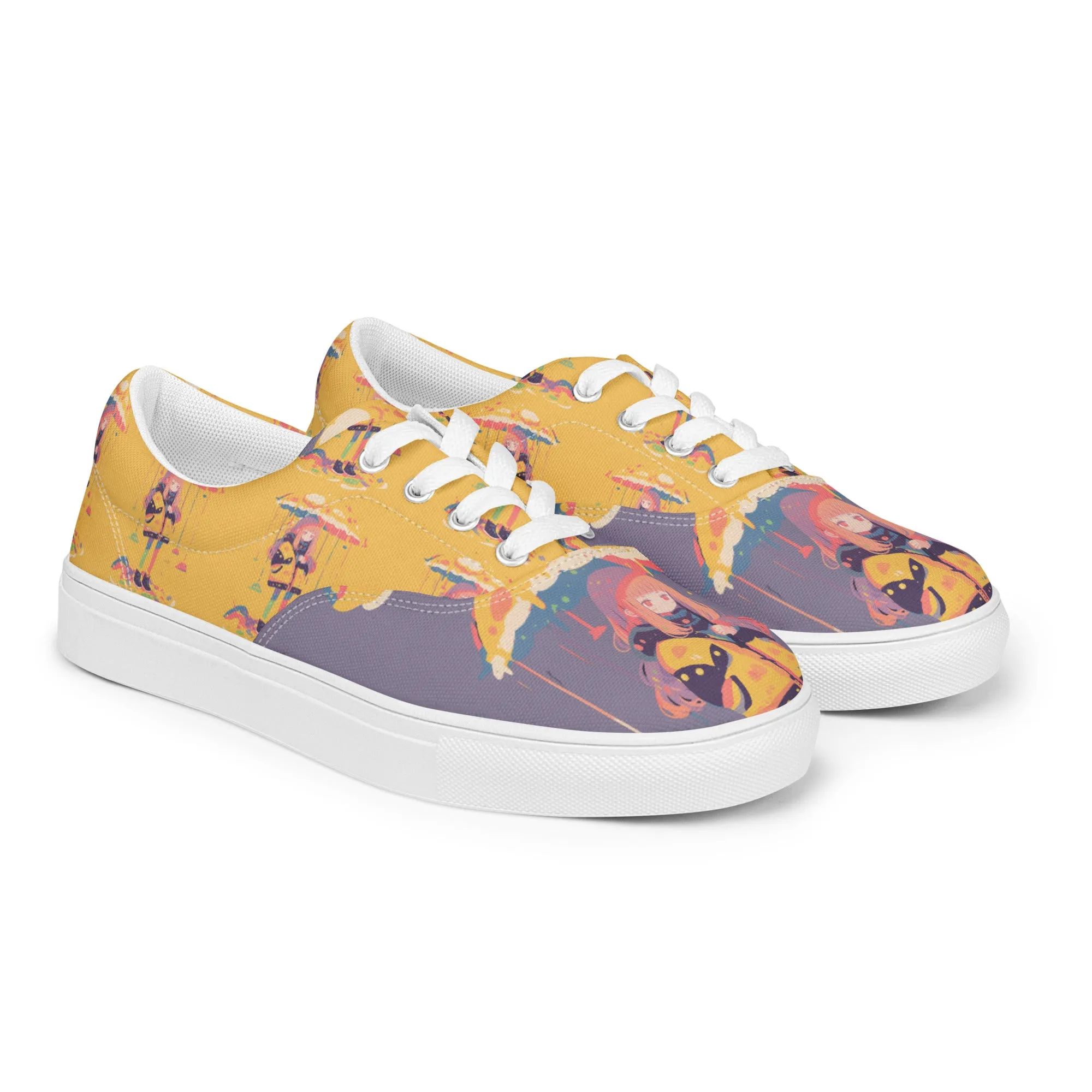 Anime Rain Girl Grey Women’s lace-up canvas shoes