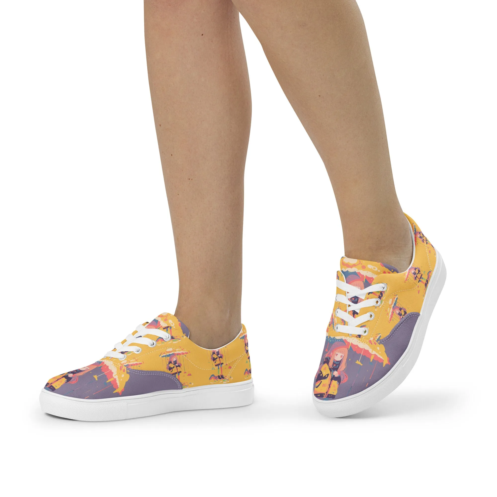 Anime Rain Girl Grey Women’s lace-up canvas shoes