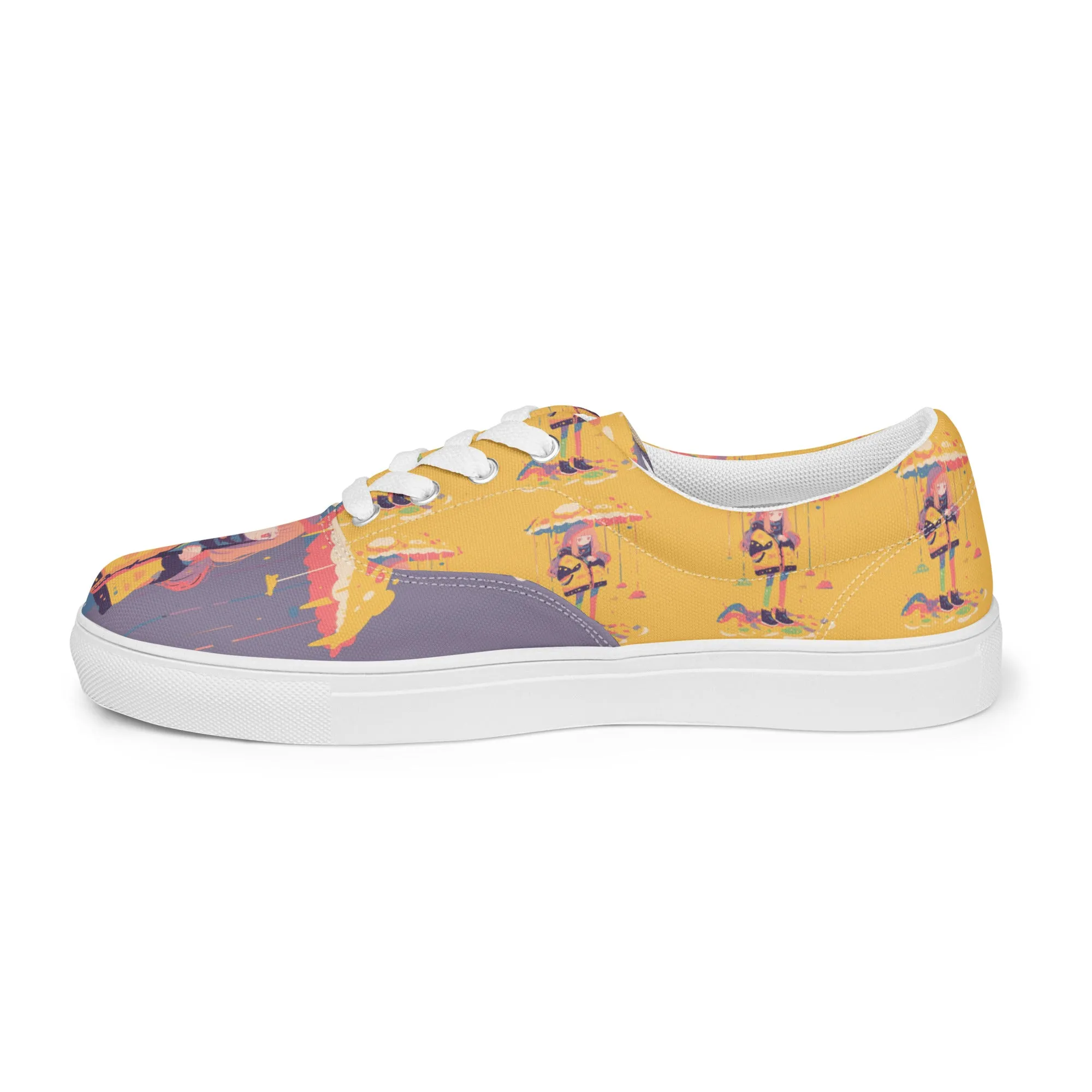 Anime Rain Girl Grey Women’s lace-up canvas shoes