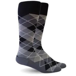 Argyle Synthetic Black/Grey - Men's Medical - 20-30mmHg