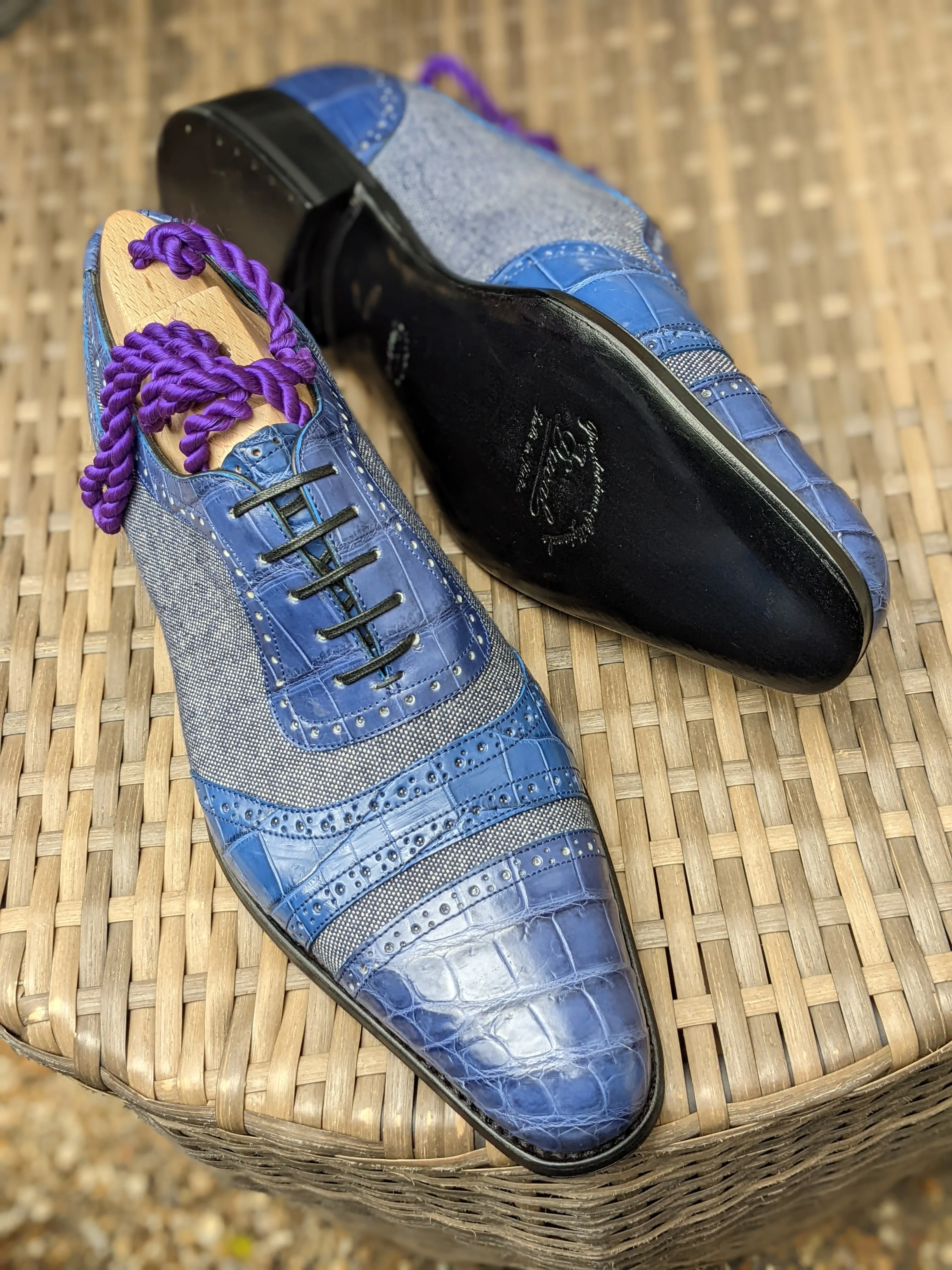 Ascot Como - Blue Crocodile & Denim Canvas
