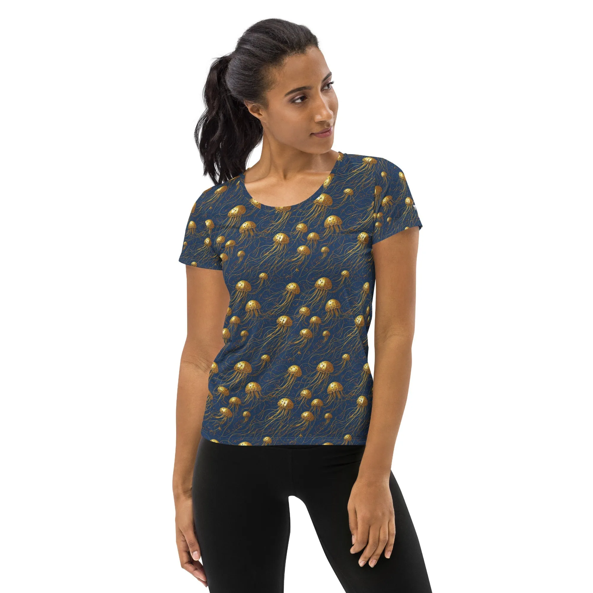 Athletic T-shirt - Blue and Gold Jellyfishes