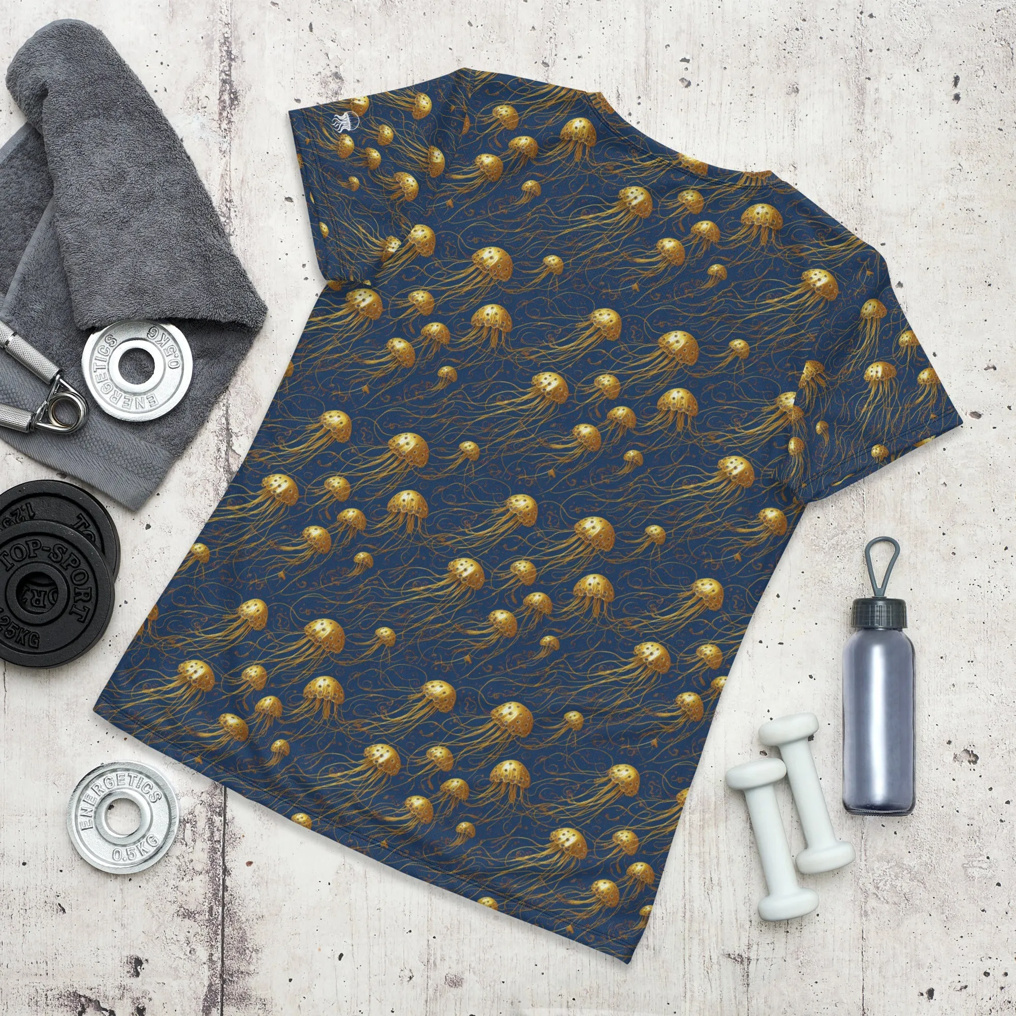 Athletic T-shirt - Blue and Gold Jellyfishes