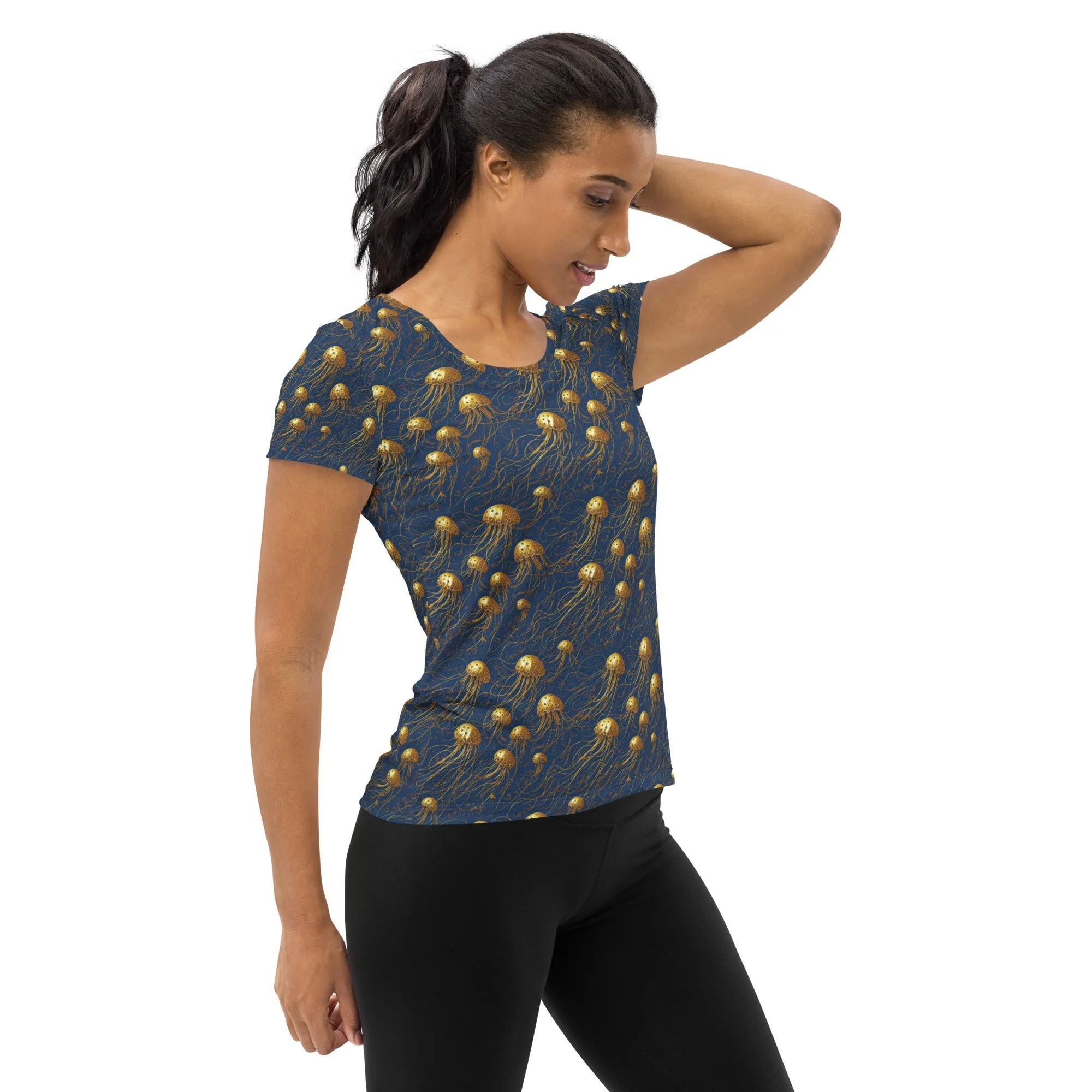 Athletic T-shirt - Blue and Gold Jellyfishes