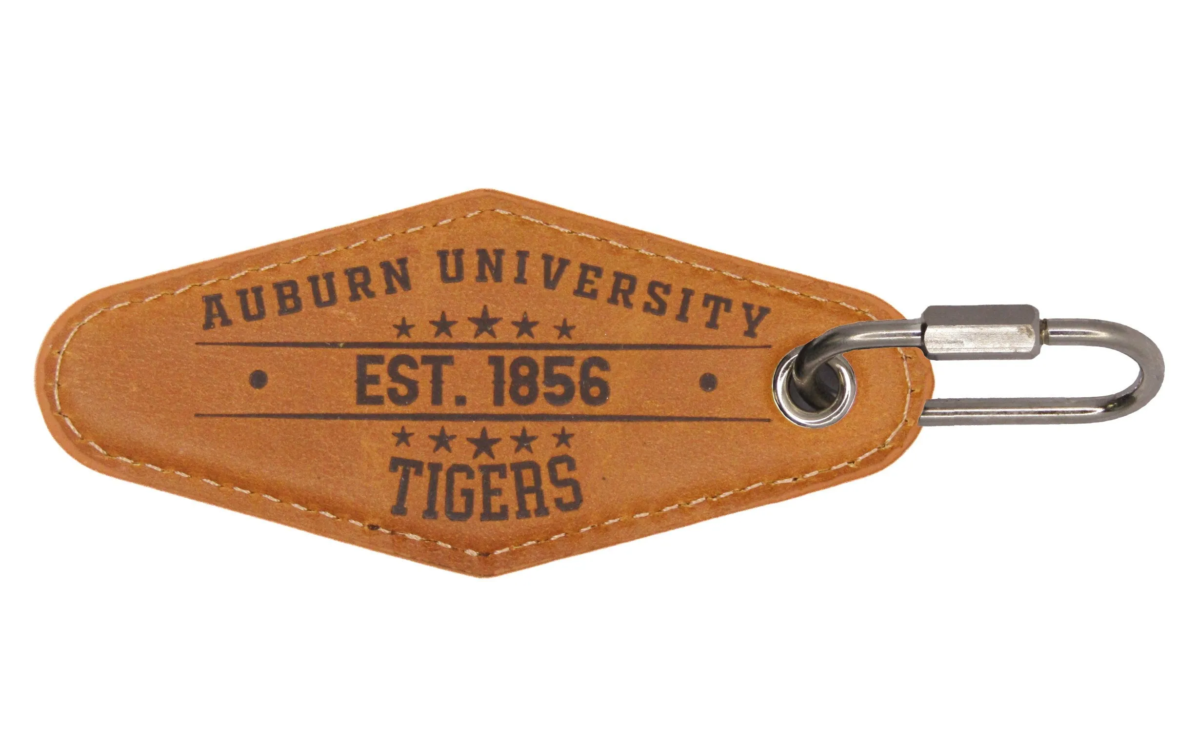 Auburn Tigers Collegiate Vintage Full Grain Leather Key Fob. Brown Burnished and Tan Embossed Key Ring.