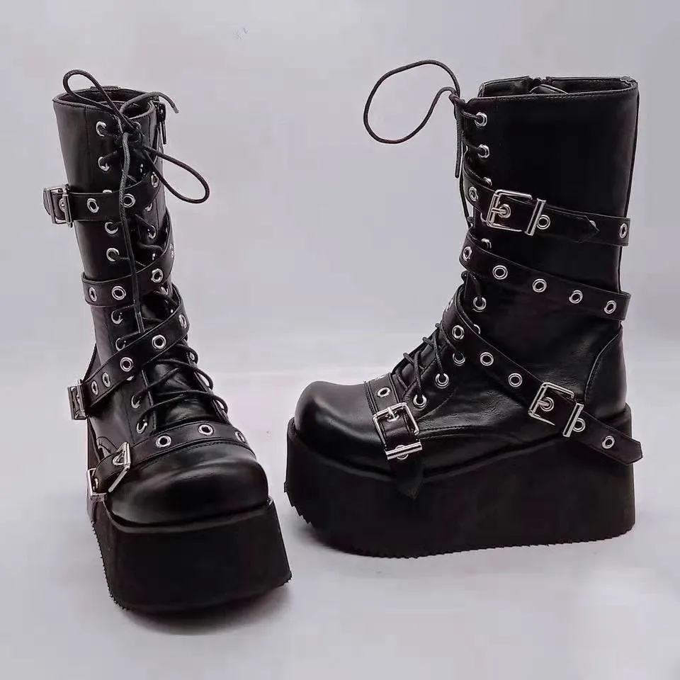 Autumn And Winter Buckled Wedge Platform Short Boots
