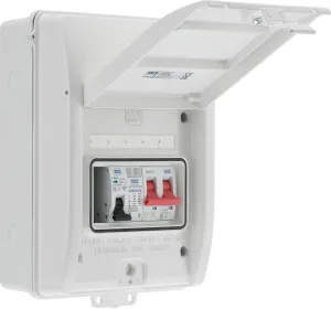 BG CFEV6W 5 Module IP65 Weatherproof White Metal EV Charger Circuit Protection with 100A Main Switch, 40A B Curve MCB & Type 2 SPD