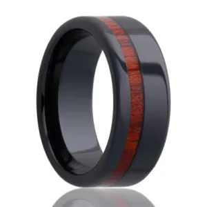 Black Diamond Ceramic Ring with Blood Wood Inlay