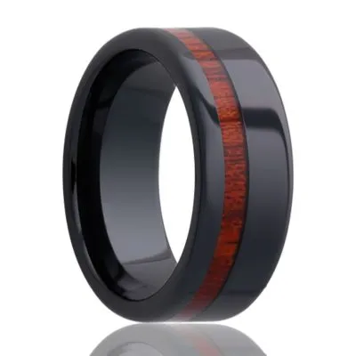 Black Diamond Ceramic Ring with Blood Wood Inlay