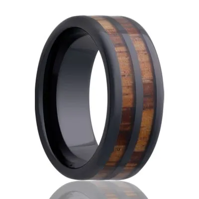 Black Diamond Ceramic Ring with Zebra wood Inlay
