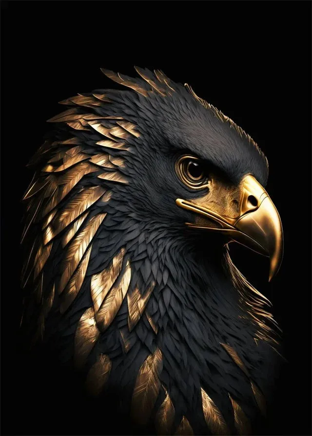 Black Gold Eagle Lion Metal Poster Wall Art