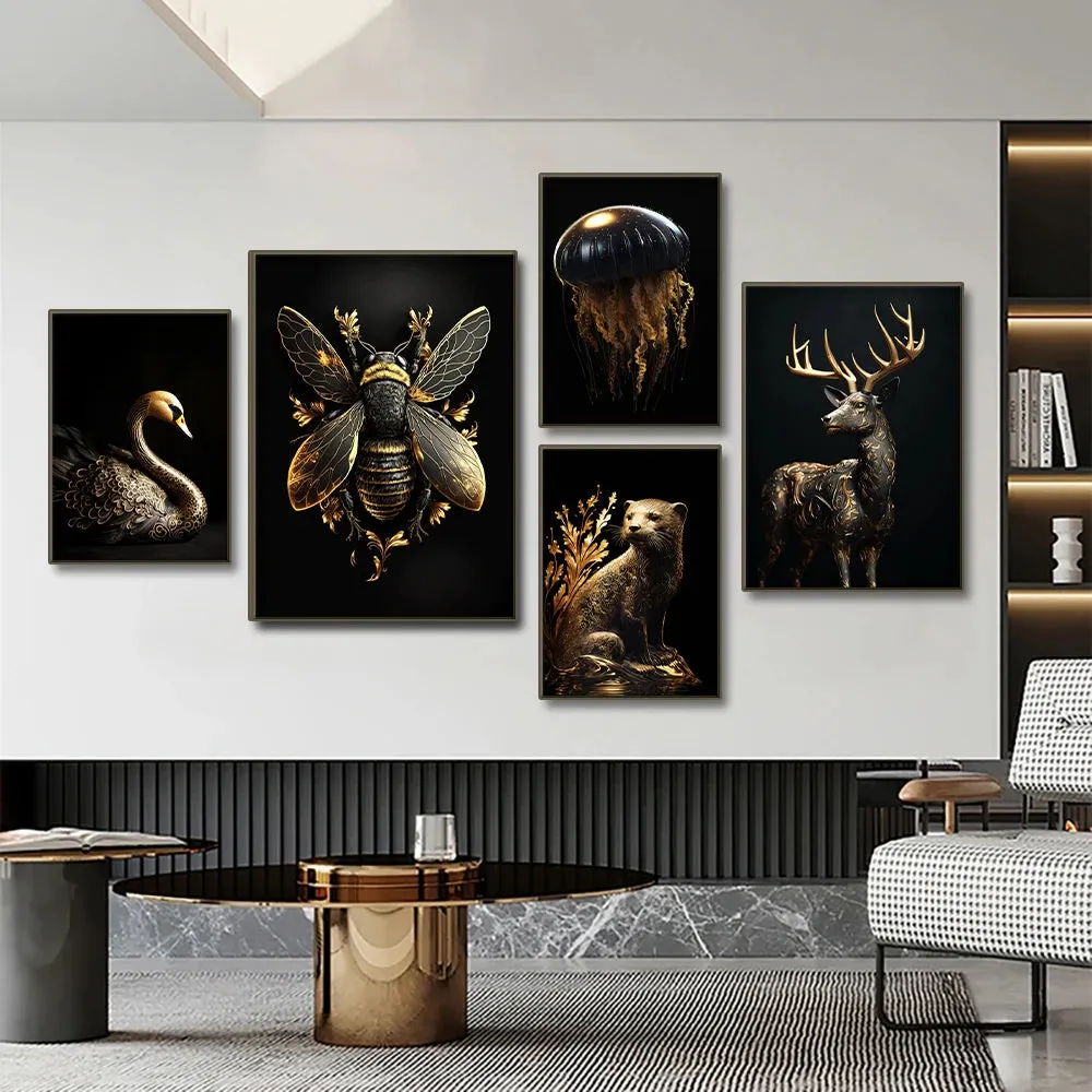Black Gold Eagle Lion Metal Poster Wall Art