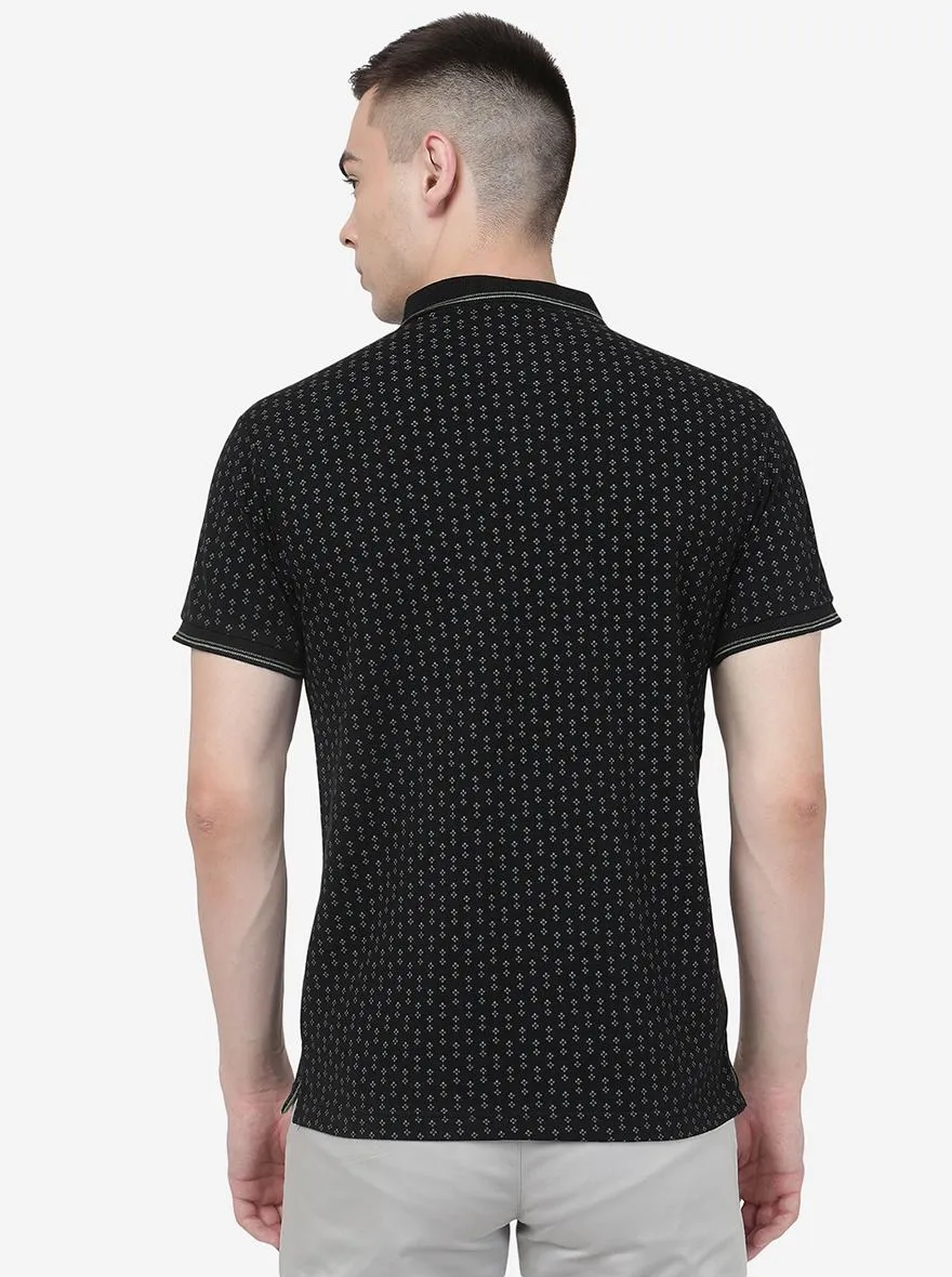 Black Printed Slim Fit Polo T-Shirt | Greenfibre