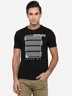 Black Printed Slim Fit T-Shirt | Greenfibre