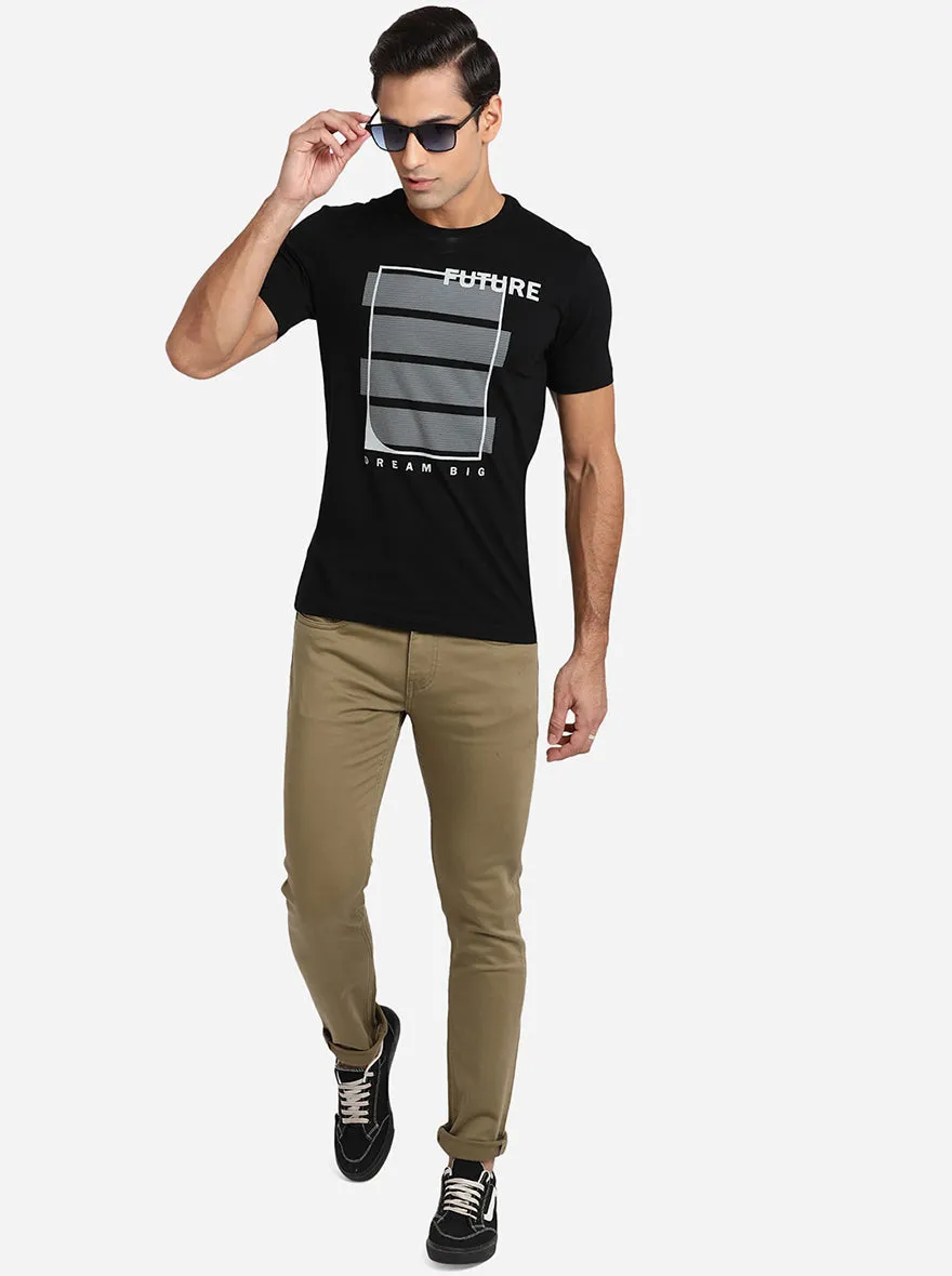Black Printed Slim Fit T-Shirt | Greenfibre